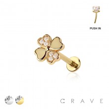 HEART CLOVER FLOWER THREADLESS (PUSH IN) 316L SURGICAL STEEL LABRET SET